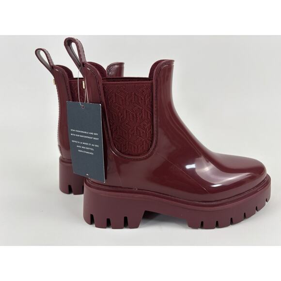 Tommy Hilfiger Women's Dipit Chelsea Rain Boots Dark Red Lug Sole Size 5 - Picture 1 of 12